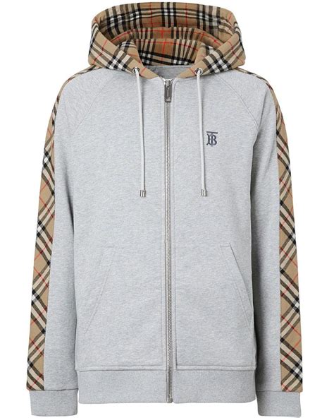 gray burberry hoodie|Burberry vintage check zipped hoodie.